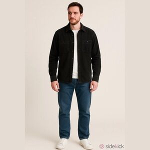 Roots Men’s 100% Cotton Black Corduroy Button Down Shirt Size Medium Classic